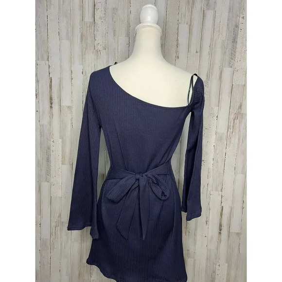 NWT Lulus Women's Navy‎ Blue Asymmetrical Mini Dress Size Medium Long Sleeve - Picture 5 of 7
